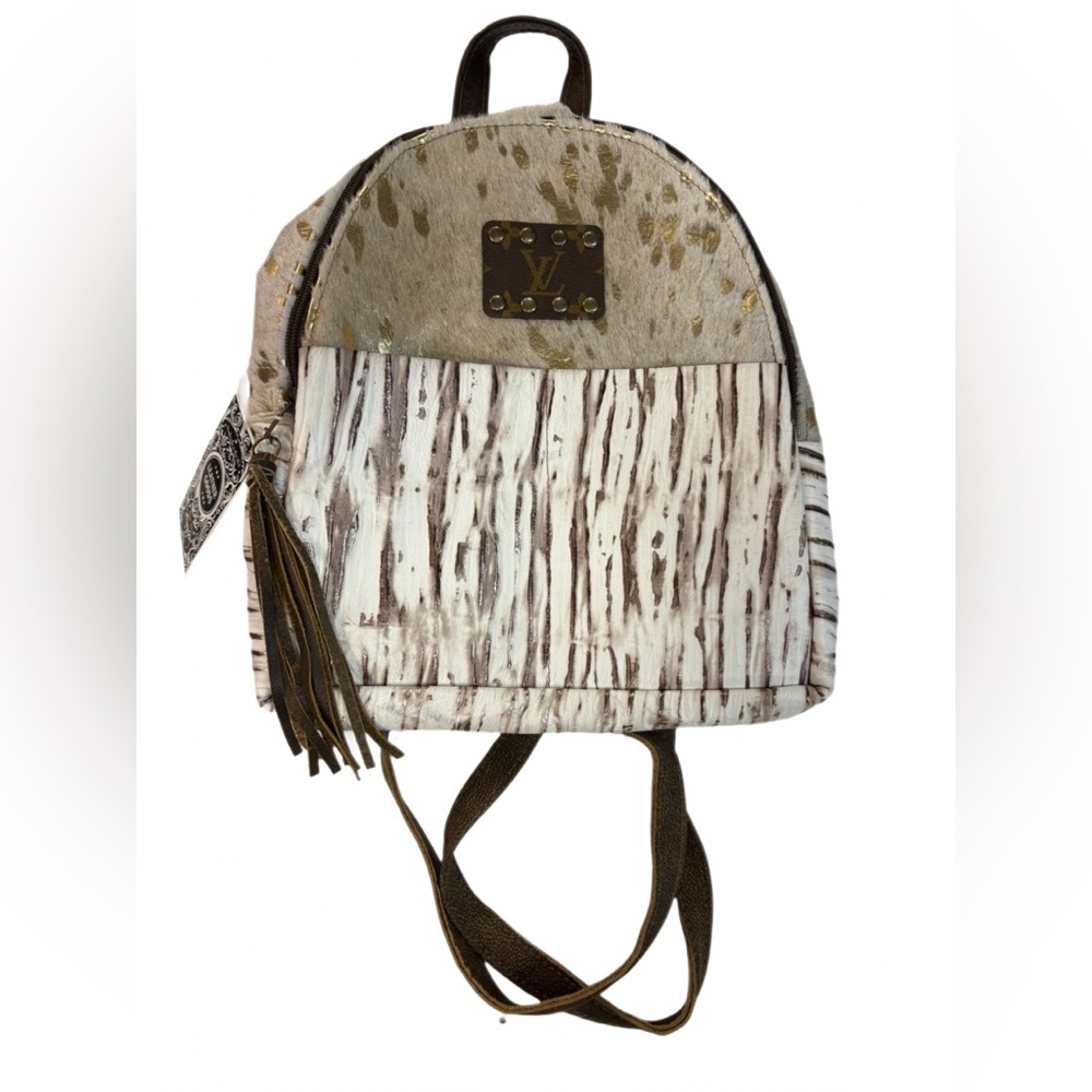Upcycled LV Brown and White Shimmer Animal Print Caitlin Backpack NWT